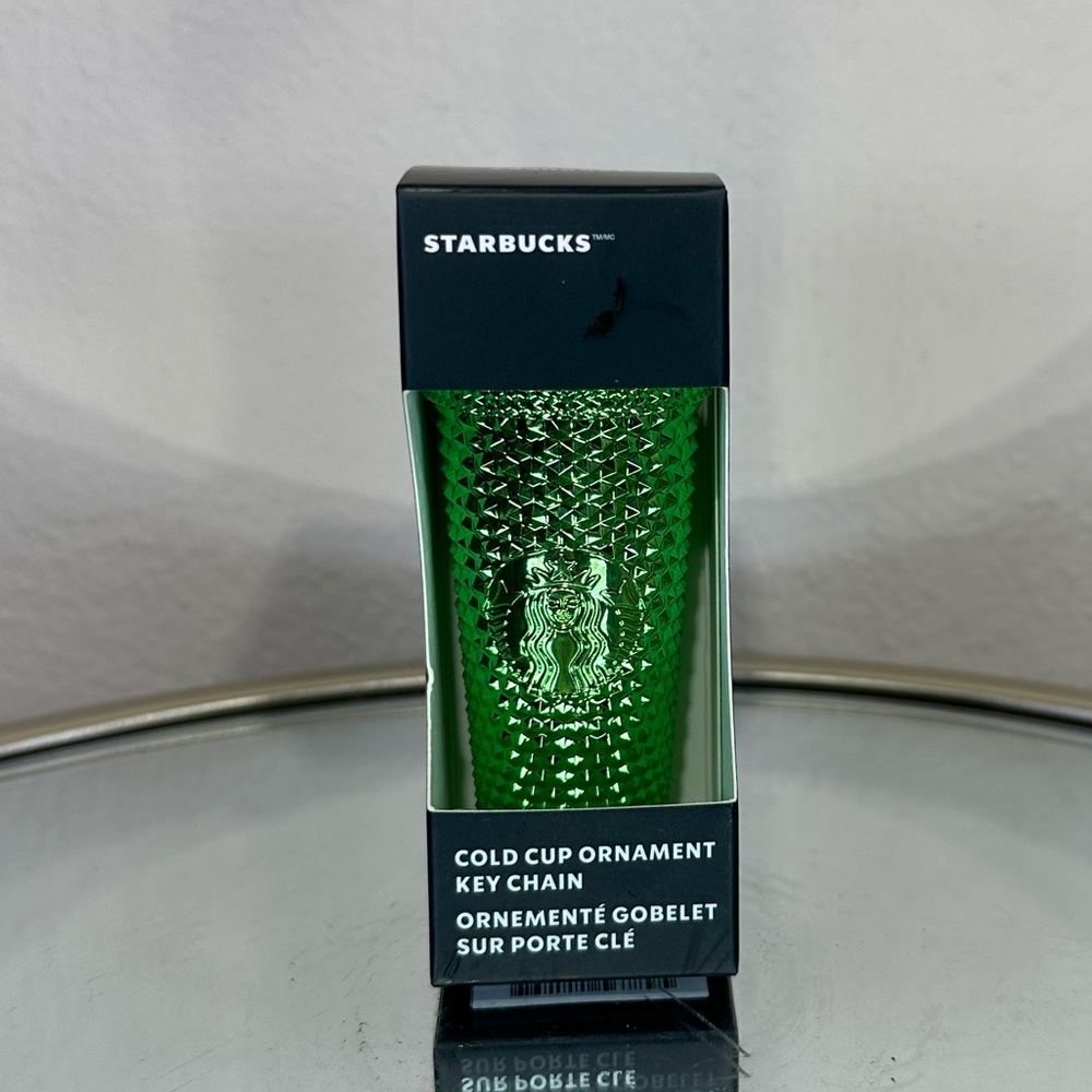 New Starbucks 2023 Holiday Bling Metallic Green Studded Mini Keychain Tumbler